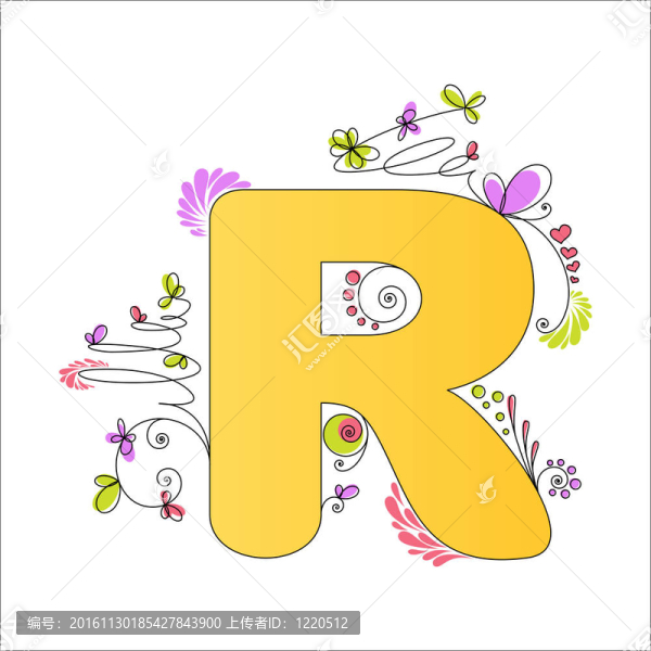 七彩花字母。字母R