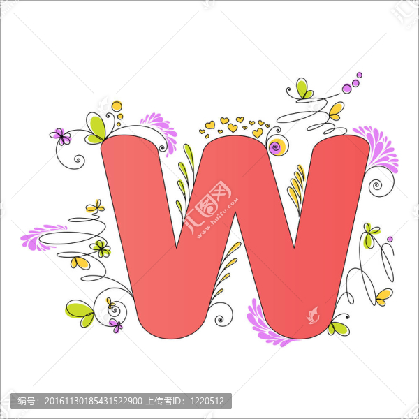 七彩花字母。字母W