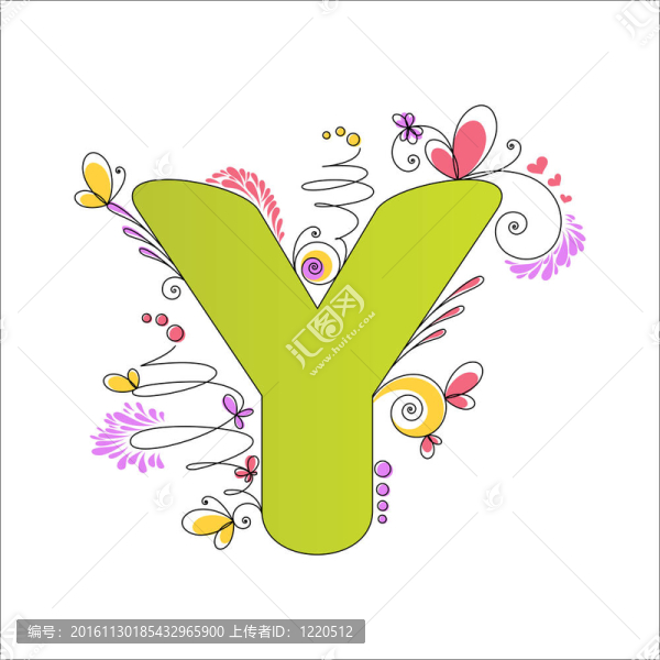 七彩花字母。字母Y