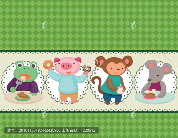 卡通動物茶時間卡
