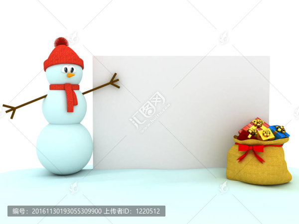 白色背景下的3D雪人