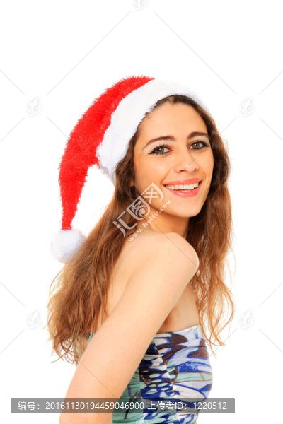 帶圣誕老人帽子的年輕女孩