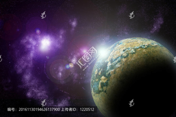 深暗空間中的行星。抽象宇宙。
