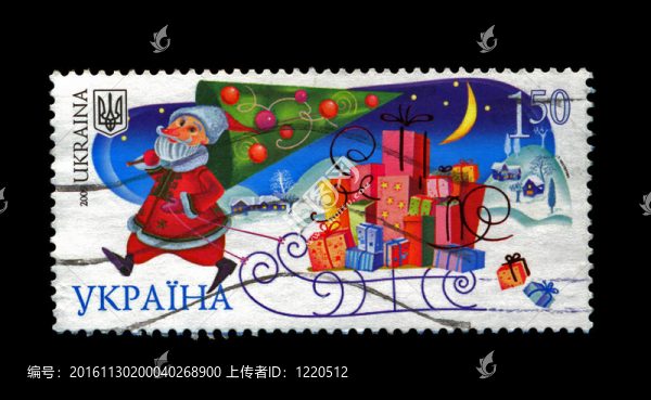 烏克蘭-大約2008：郵票在烏克蘭印刷；表明俄羅斯圣誕老人與松樹作為新年的故事大約2008人。新年快