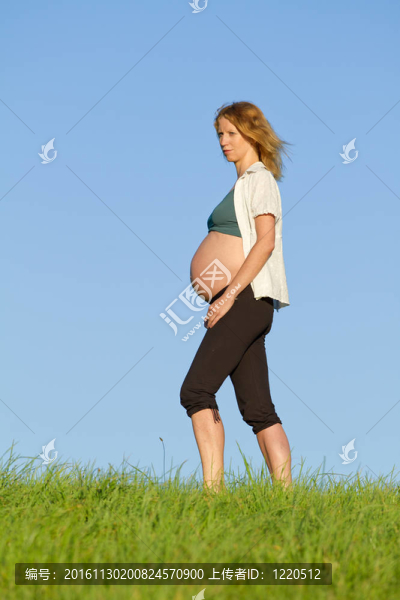 草地上的孕婦