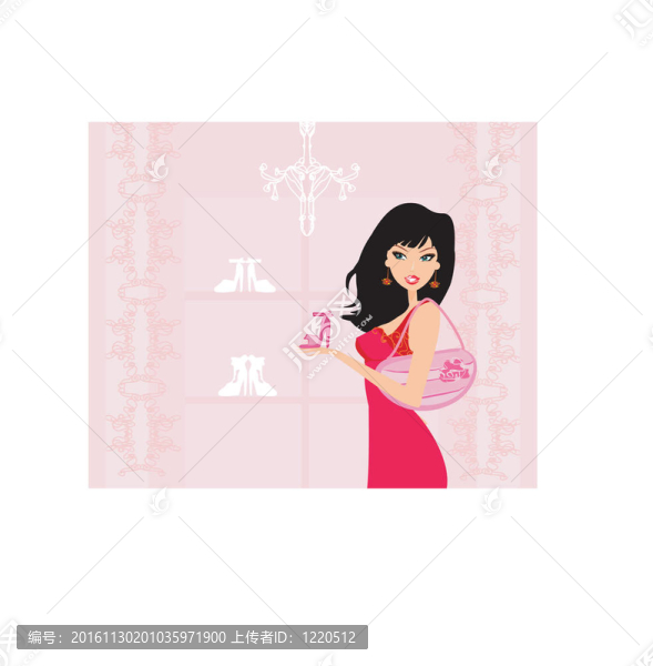 時(shí)尚女孩在鞋店購(gòu)物
