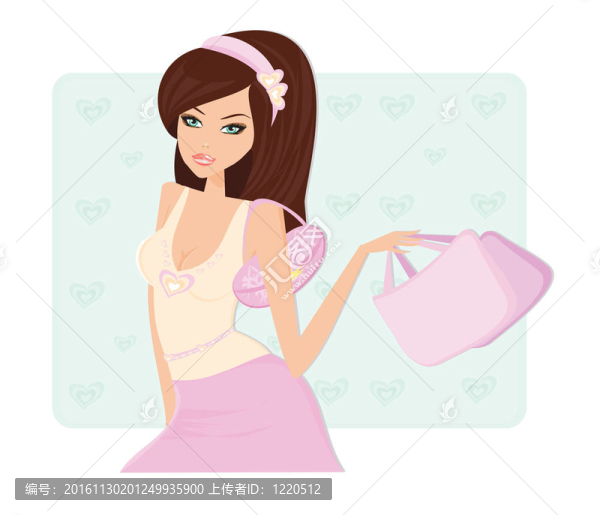 可愛(ài)的女孩與購(gòu)物袋