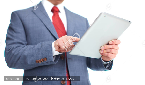 商人手中的平板電腦。