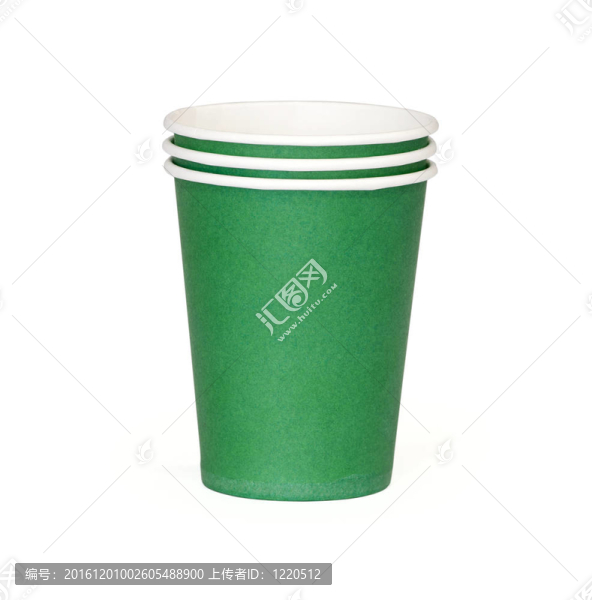 白色背景上的綠色一次性杯子