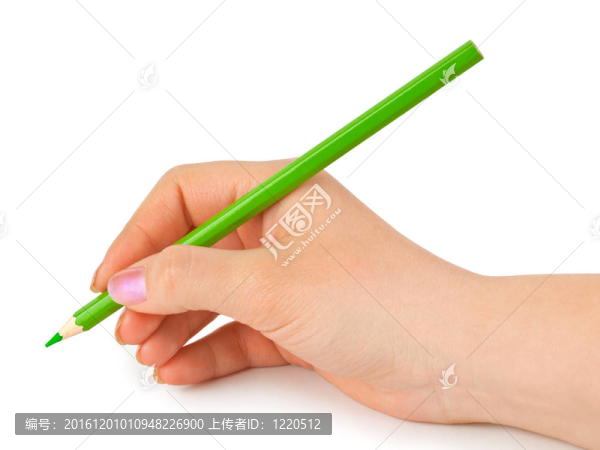手上的綠色鉛筆