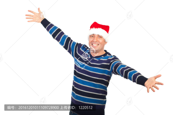 快樂(lè)的男人與Santa帽子張開(kāi)雙臂
