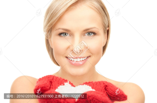 雪紅色的手套美麗的女人