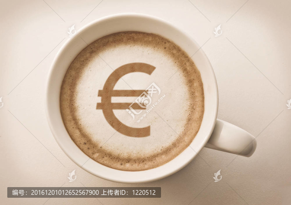 歐元貨幣符號(hào)拿鐵咖啡