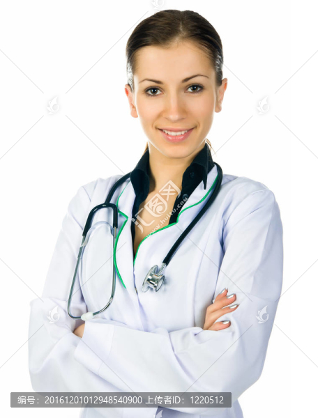醫(yī)生用聽診器的女人微笑