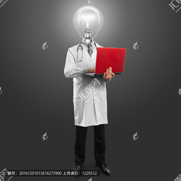 帶筆記本電腦的燈頭醫(yī)生