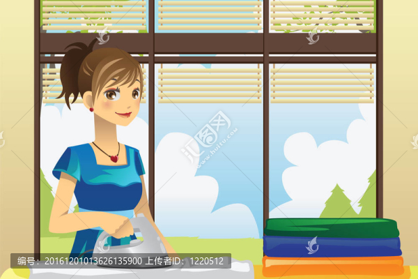 家庭主婦熨衣服