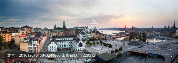 瑞典；日落時的全世界全景；在日落時分的全景：在日落時分的斯德哥爾摩