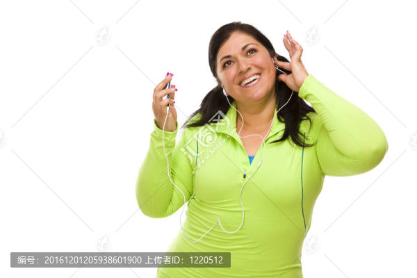 音樂播放器和Headphon運動服的西班牙女人