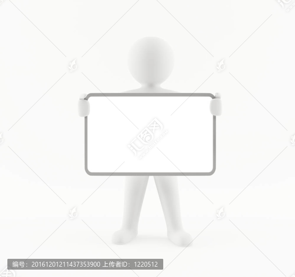 3D男子抱著一個(gè)空白的白色標(biāo)志