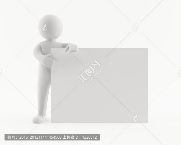 3D男子抱著一個(gè)空白的白色標(biāo)志