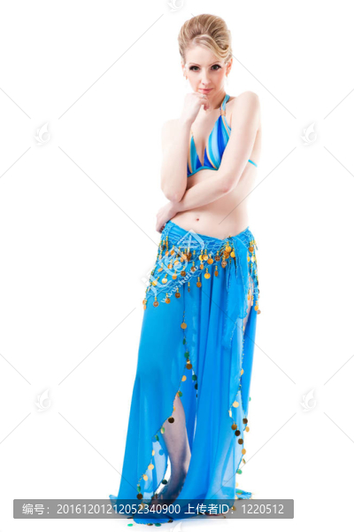 肚皮舞女孩在藍(lán)色孤立的白色