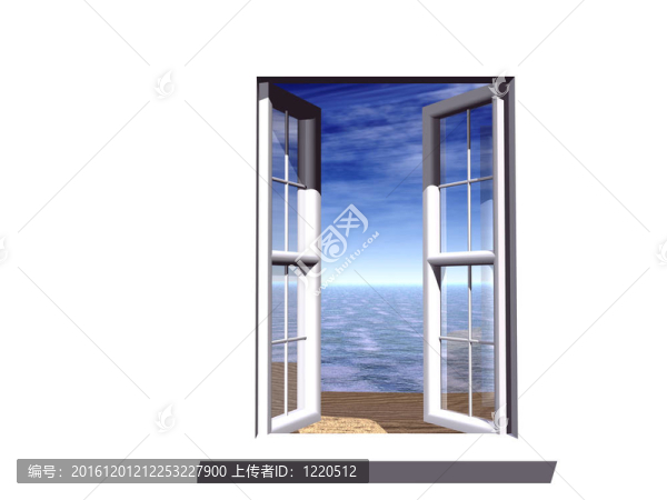 海灘上開著童話般的窗戶，海洋和天空