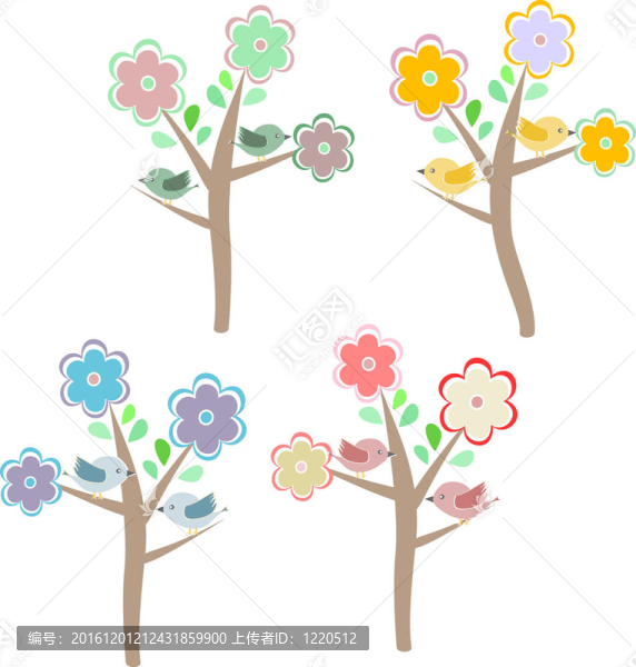 坐在樹(shù)上的鳥(niǎo)。季節(jié)-春天；夏天；秋天；冬天