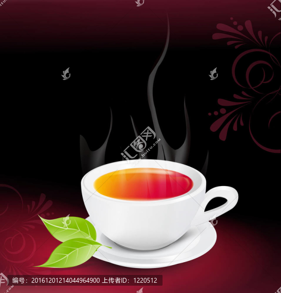 白茶杯，葉子上有深色的背景