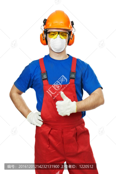 建設(shè)者的安全帽；耳罩；護(hù)目鏡和防毒面具