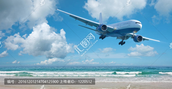 噴氣飛機在海灘上。度假概念。全景式構(gòu)圖。