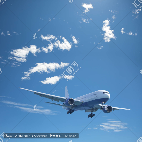 飛機(jī)在中午的天空。廣場(chǎng)組成。