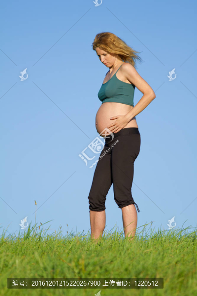 草地上的孕婦