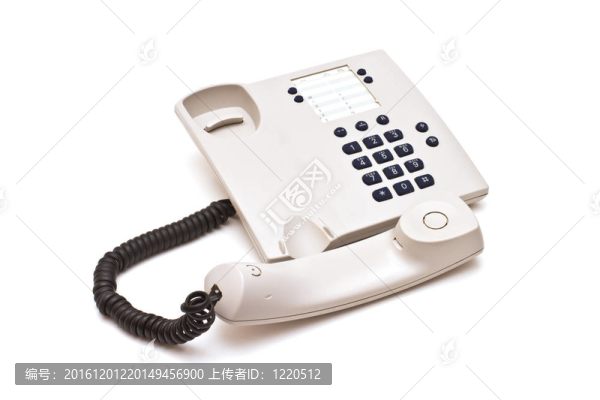 白色背景的灰色塑料電話機