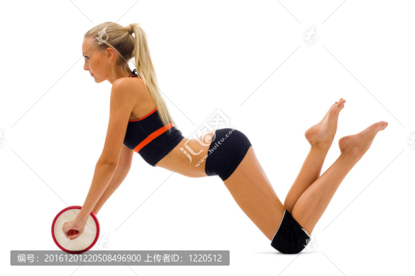 美麗的金發(fā)女郎正在做體操