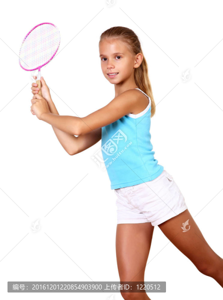 漂亮的帶球拍的少女