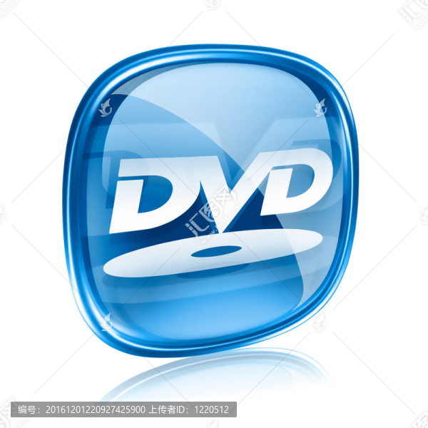 藍色玻璃的DVD圖標；白色背景隔離