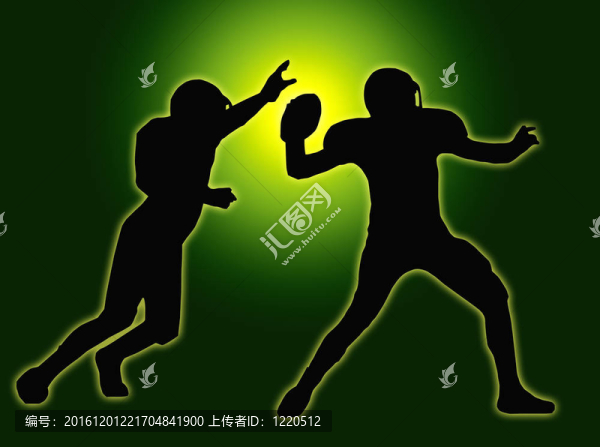 綠色光芒的剪影，美式足球四分衛(wèi)和后衛(wèi)