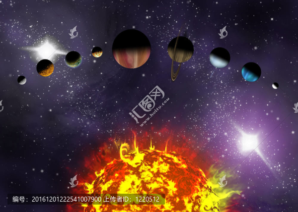 圖解圖顯示太陽系中行星的排列順序。太空深處的行星插圖。