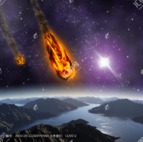 宇宙中小行星的攻擊。流星撞擊的抽象說明。