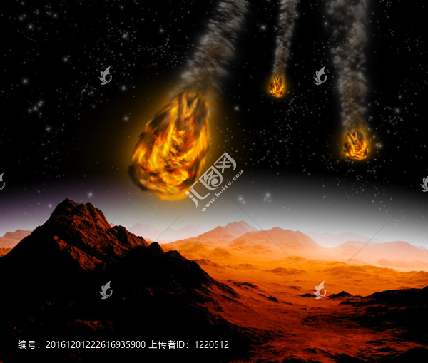 宇宙中小行星的攻擊。流星撞擊的抽象說明。