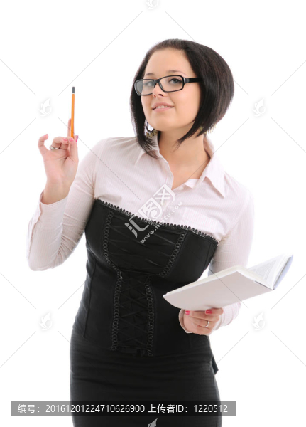 帶鉛筆和書的女人