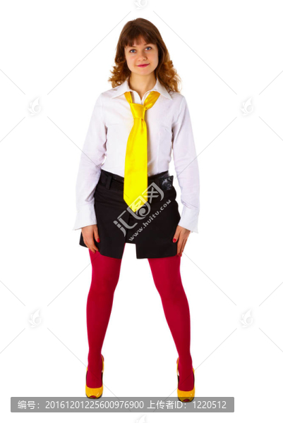 穿紅襪子和黃領(lǐng)帶的年輕女孩
