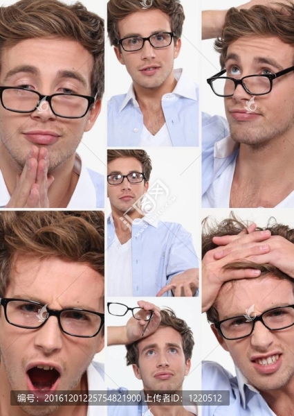 年輕雇員的許多面部表情