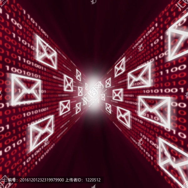 沿二進制代碼墻飛行的電子郵件圖標