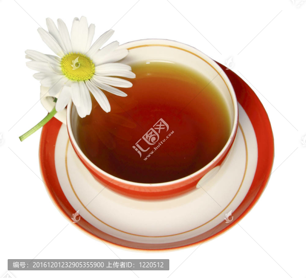 一個(gè)紅色的杯茶與甘菊