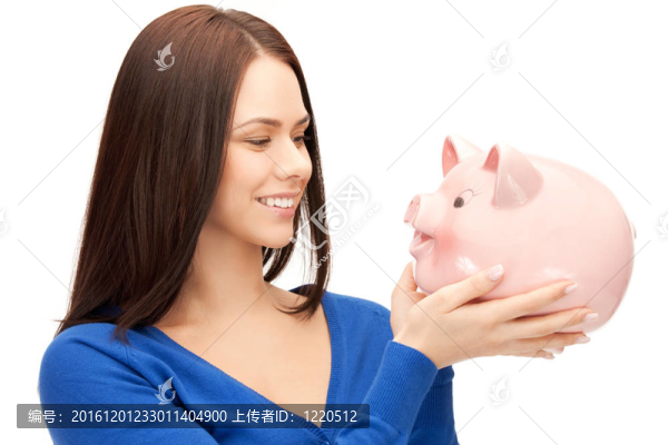 可愛的女人與小豬銀行