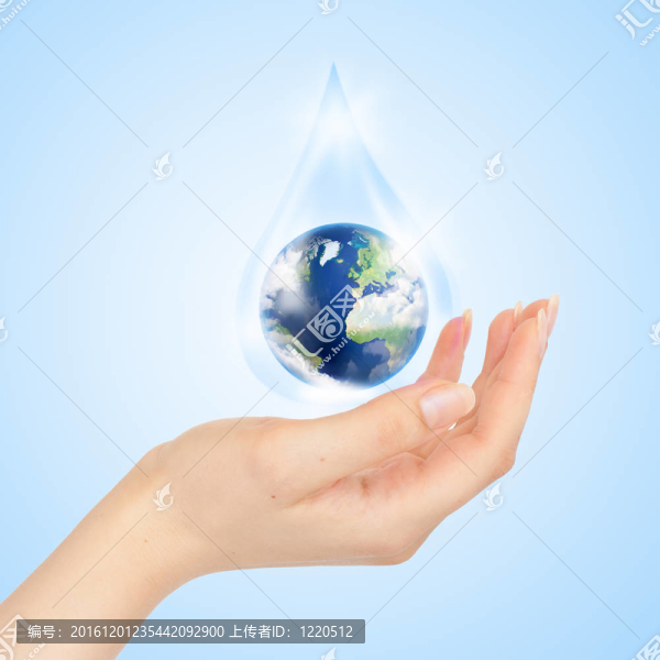 地球水和手的滴水