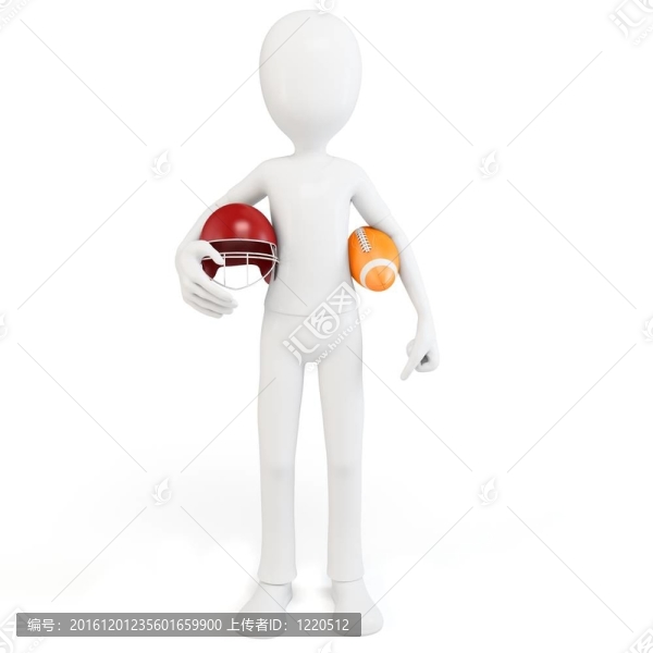 帶紅頭盔和足球的3D人
