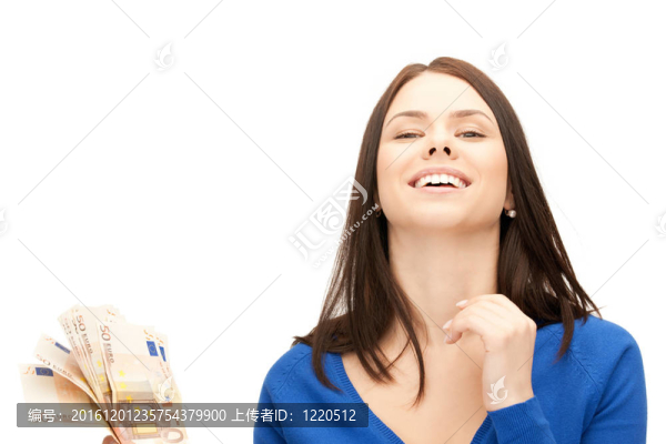 可愛的女人與歐元現(xiàn)金