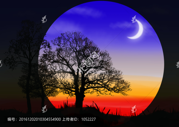 樹影晚霞